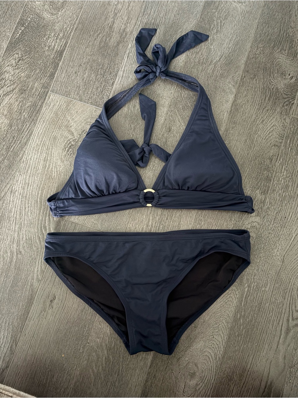 MICHAEL Michael Kors Navy Halter Bikini with Center Ring